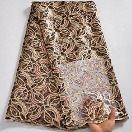 African Sequins Lace Fabric 2021 Hot Sale French Sequins Tulle Laces Diy Sewing Embroidery Fabrics Dresses For Women Party A2573