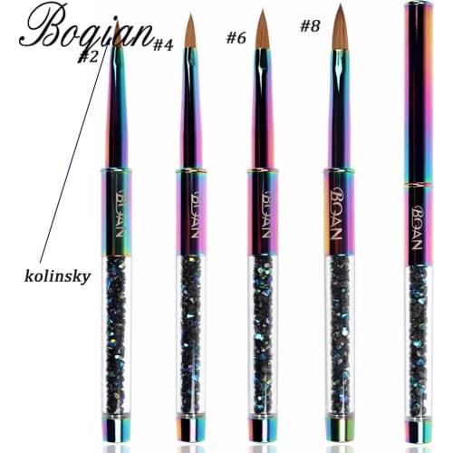 BQAN Rainbow 2#4#6#8# Pure Kolinsky Nail Acrylicy Brush For Manicure Extension Pen For Nail Polish Painting Drawing Brush
