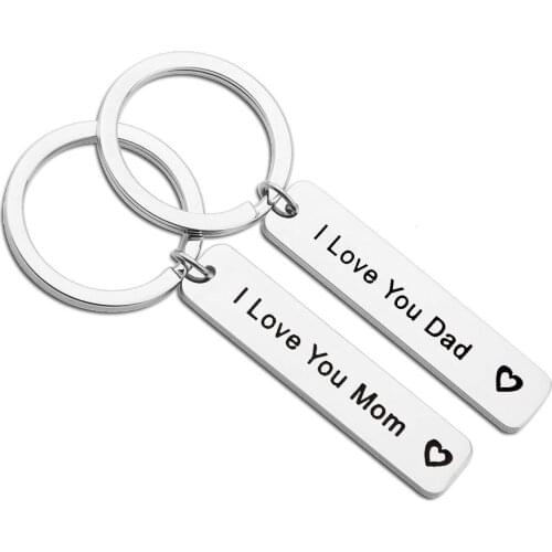Fashion Accessories I Love You Mom Dad Family Jewelry Stainless Steel Lettering Pendant Charm Keychain Keyrings Christmas Gifts