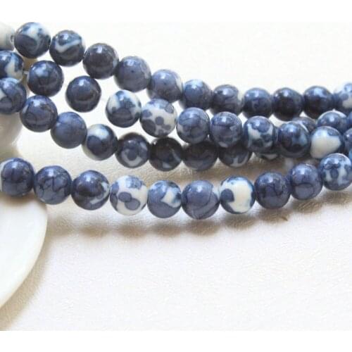 Wholesale Natural White Stone Beads Rain Stone Pattern Dye Deep Blue For Jewelry Making DIY Bracelet Necklace 4/6/8/10/12 mm 15