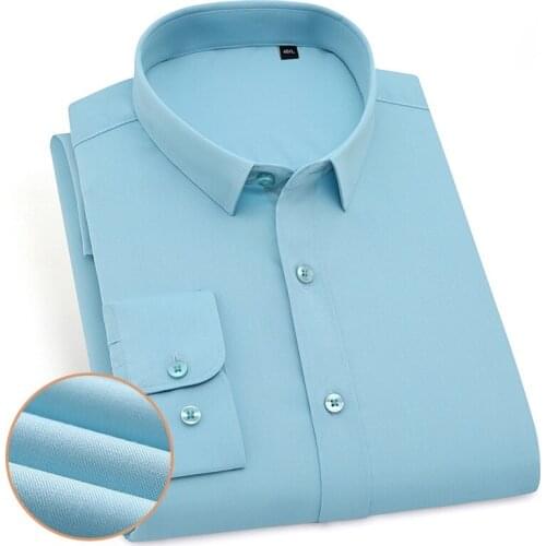 Formal White Work Shirt Bamboo Fiber Non-iron 19 Color Soft Cozy Casual Business No Pockets Long-sleeved Men Shirt Slim Fit