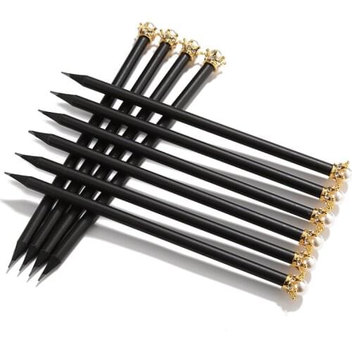 20pcs kawaii black wooden pencil lot pearl crown pencil for school office writing supplies korean HB standard pencil wholesale