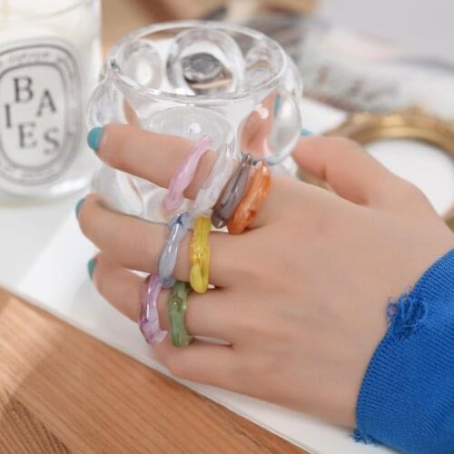 1PCS Korea Lovely Vintage Transparent Resin Colorful Rings Chic Colorful Acrylic Geometric Irregular Ring Set for Women Jewelry