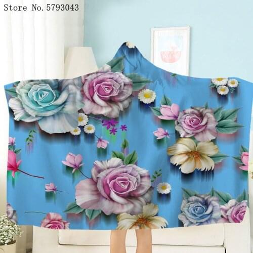 Beautiful Flower Wearable Blanket 3D Print Colorful Plants Throw Blanket Nap Office Sofa Fleece Blanket Picnic Travel Blanket
