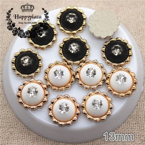 50PCS 13mm Shiny Rhinestone Round Golden Flower Plastic Flatback Button Home Garden Crafts Cabochon DIY Scrapbook Accessories