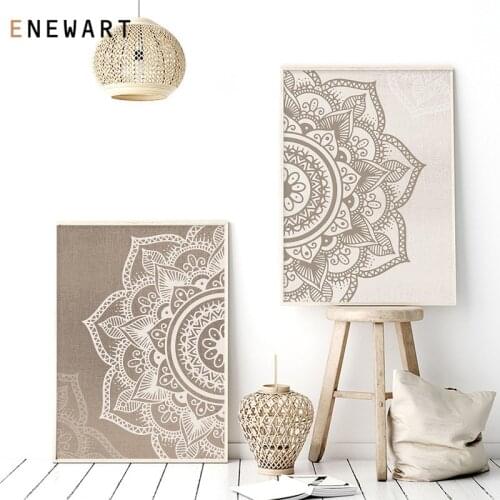 Mandala Floral Beige Neutral Colors Boho Wall Art Print Zen Yoga Poster Picture for Living Room Canvas Painting Home Home Decor
