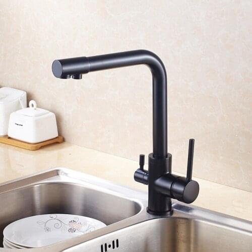 Matte pure black kitchen faucet Matte Hot and cold water Kitchen faucet drinking water directly Three-way faucet