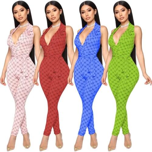 Cutubly 2020 Summer Autumn Rompers and Jumpsuits for Women Sexy Plaid Halter Temperament Commute Tight With Belt Jumpsuit