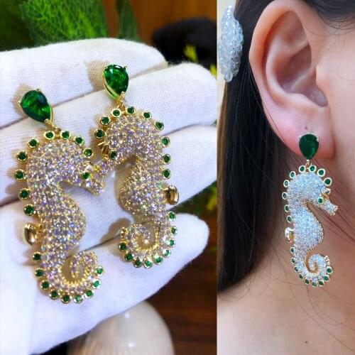 Missvikki Luxury Lucky Hippocampus Big Dangle Earrings For Women Bridal Wedding Girl Daily Party Fine Hot Jewelry High Quality