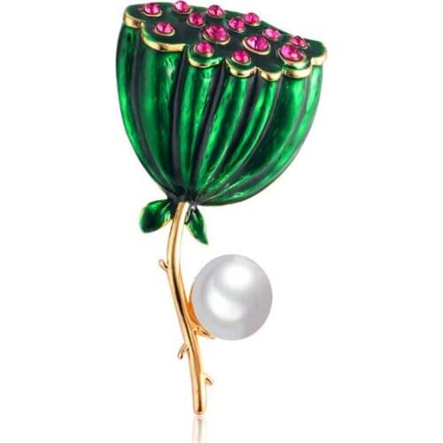 Europe and the United States fresh fashion drip lotus brooch high-grade drop oil-encrusted natural pearl fashion brooch