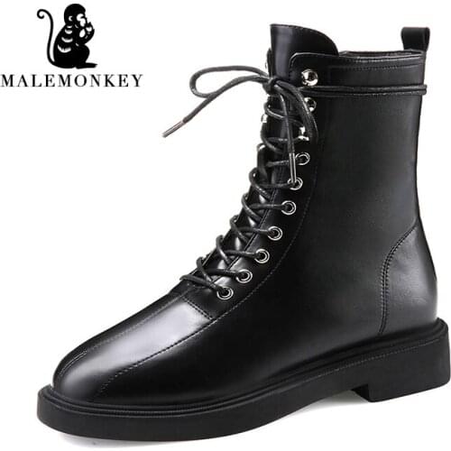 Fashion Women Ankle Boot Winter Shoes 2021 Black Ankle Boots Round Toe Lace Up Zip High Top Motorcycle Boots Female Shoes Autumn