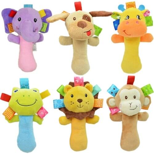 Anime Dog Elephant Monkey Lion Baby Toys 0-12 Months Soft Baby Rattles Plush Toys Soothing Sleep Appease Hand crank Plush Toys