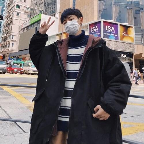 New slim fitting hooded work clothes, cotton padded jacket, loose casual medium length cotton clothes in autumn and winter 2020