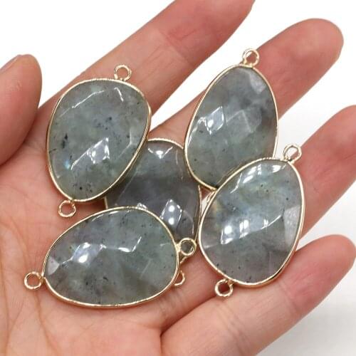Natural Stone Charms Flash Labradorite Double Hole Connector Pendant for Jewelry Making DIY Accessories Fit Necklace Bracelet