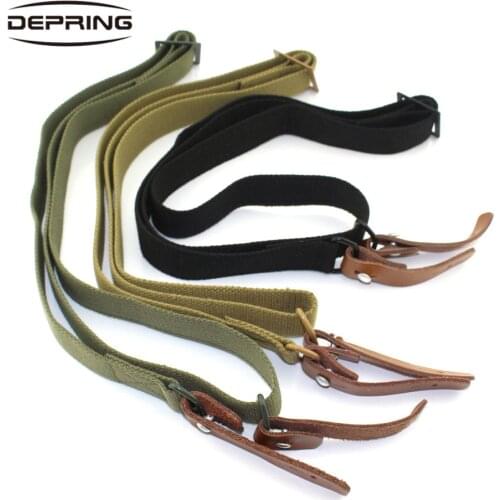 Adjustable Tactical Two Point Rifle Sling with Leather Strip for AK SKS Military Airsoft Heavy Duty Rifle Sling Gun Belt Strap