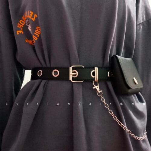 Belt with bag, female punk style, chain belt, trendy, simple and versatile uniform with skirt and belt