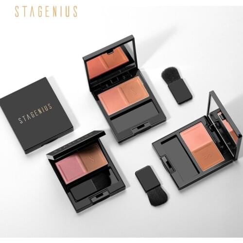 STAGENIUS Makeup Blusher Powder Super-Fine Natural Cheek Face Blush Pallette 2 Colours Blusher Palette With Brushes