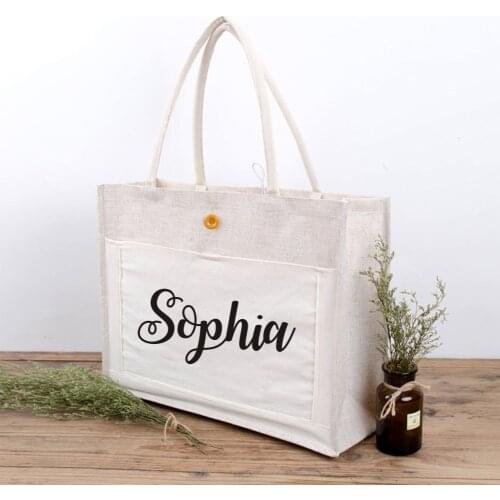 Personalized Large Reusable Jute Blend Tote Bags Customized Jute Tote Bags With Your Text Wedding Gift Bridesmaid Burlap Bag