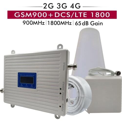 65dB Gain 20dBm 2G 4G Dual Band Booster Kit GSM 900mhz DCS 1800mhz 4G LTE Cellular Cellphone Signal Repeater Amplifier Full Set