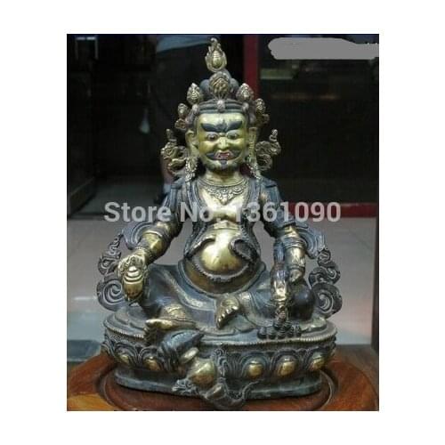Xd 00677 12"Tibet Folk Classical Purple Bronze Gold Yellow Jambhala Buddha Statue