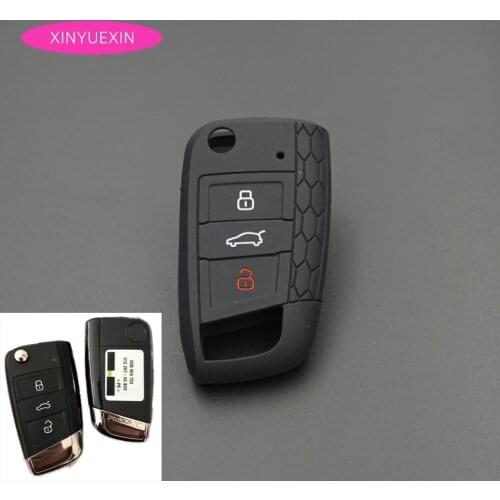 Xinyuexin Silicone Car Key Cover Case For VW 2016 2017 Passat GTI Remote Folding Key Shell Fob Skin Holder Car-Styling 3Button