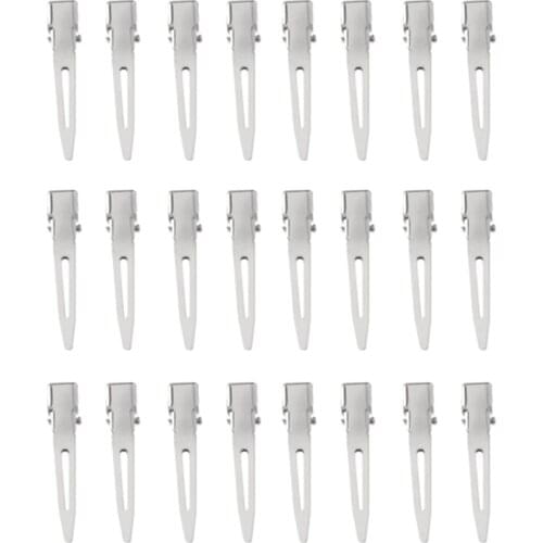 24Pcs Single Prong Curl Duck Bill Hair Clips Silver Sectioning Hairpins Metal Modelling Positioning Alligator Clamp