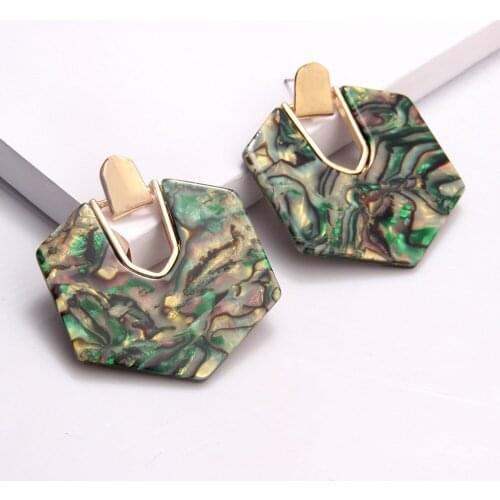 New Arrive Resin Acrylic Round Dangle Earrings for Women Unique Design U Shape Statement Abalone Shell Earrings Wedding Jewelry