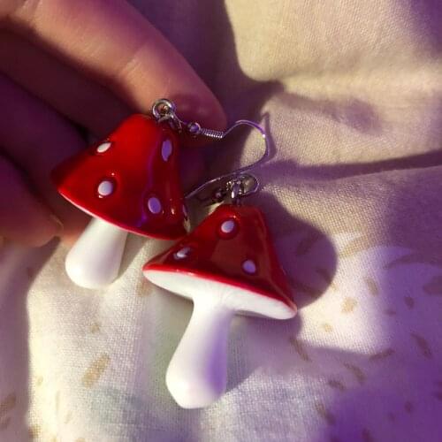Women Earrings Sweet Fresh Handmade Plastic Simulation Mushroom Long Pendant Earring Jewelry Accessories Gift For Beauty Girls