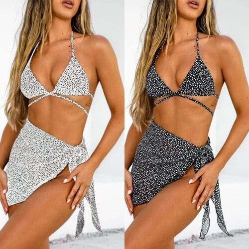 Three Pieces Leopard Bathing Suit Female Print Strappy Bikini Tops Bikini Panties Skirt for Summer Female Swimwear