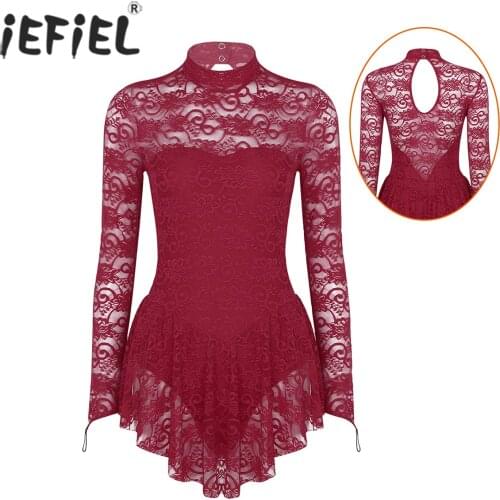 Women Adult Ballet Competition Lyrical Dancewear Costumes Lace Figure Ice Skating Roller Skating Dance Ballroom Leotard Dress