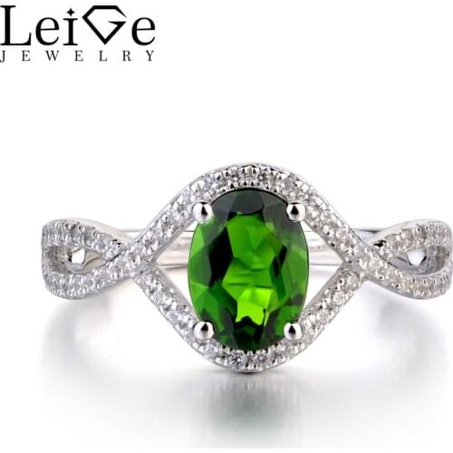 Leige Jewelry Natural Chrome Diopside Ring Oval Cut Wedding Engagement Rings for Women Sterling Silver 925 Fine Jewelry