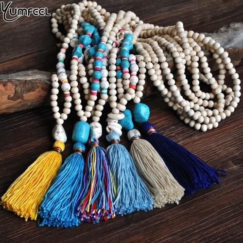 Yumfeel Brand New Stone Beaded Necklace Handmade 6 Colors Tassel Necklace Jewelry Women