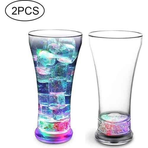 2Pcs Led Glowing Light Up Wine Glass Liquid Activated Slow Flashing Color Changing Acrylic Beer Glass Bar Party Drinkware Gifts