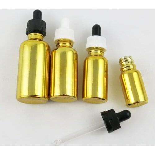 200 x New Design Refillable Empty Gold Glass Essential Oil Bottle With Save Drop 5ml 10ml 20ml 30ml 50ml 100ml