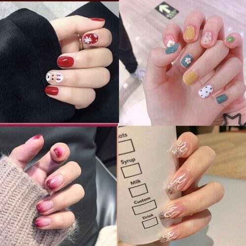 24pcs/set Spring Long Cute Fake Nails Green Flower Pattern Square Nail Decal False Nails Coffin Shaped Full Nail Art Tips