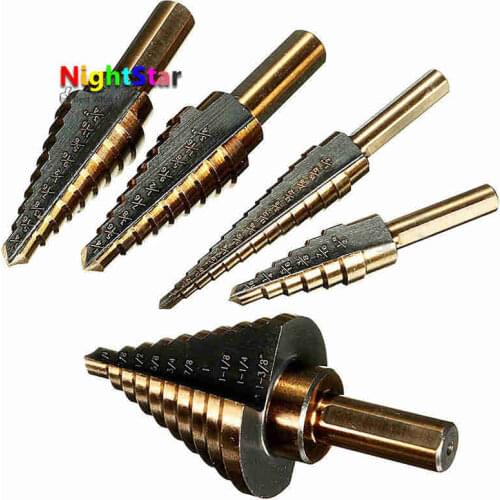 5pcs Co-Hss Step Titanium Cone Drill Hole Cutter Bit Multiple Hole 50 Sizes Step Drill Bit Power Tool Drill Bit NO CASE