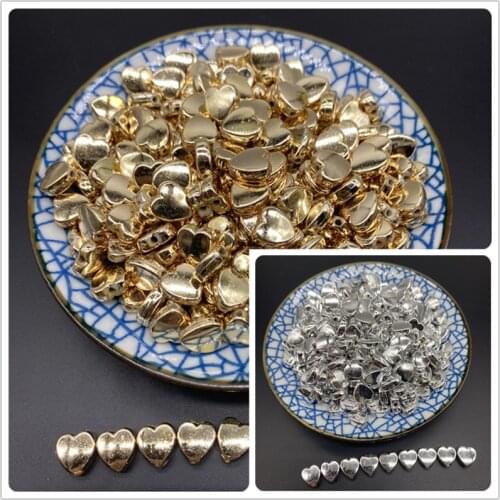 50pcs/Lot 10mm Gold/Silver Heart Shape Acrylic Spacer Beads For Jewelry Making DIY Charms Bracelets Necklac Accessories
