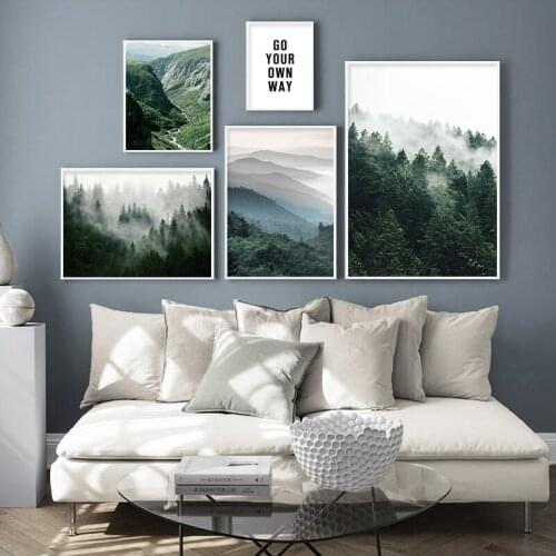 Abstract Tropical Art Green Forest Canvas Printings No Frame Foggy Mountain Living Room Home Decor Wall Poster Picture