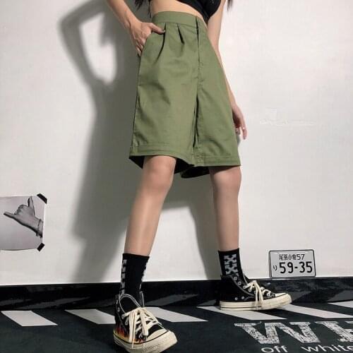 2020 Summer Autumn New Pure cotton Cuffs Straight Pants Casual Loose wide leg Knee Length pants Slim High Waist All-Match Capris