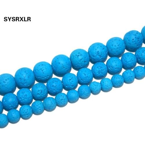 Free Shipping Natural Stone Lake Blue Rock Lava Beads 6/8/10 MM Round Loose Spacer Beads For Jewelry Making Charm DIY Bracelet