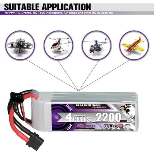 CODDAR 2200mAh 14.8V 110C 4S Lipo Battery With XT60 T Plug FPV Drone Power For FPV Frame RC Helicopter Plane Car Parts
