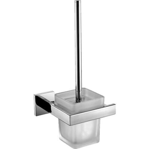 SUS 304 Stainless Steel Toilet Brush Holder with Frosted Glass Cup Chrome Bathroom Accessories Wall Mounted bath Product