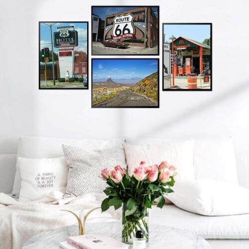 Route 66 Gas Station Wall Sticker Bar Cafe Retro Canvas Paintings Poster Print Nordic Wall Art Picture Home Decor
