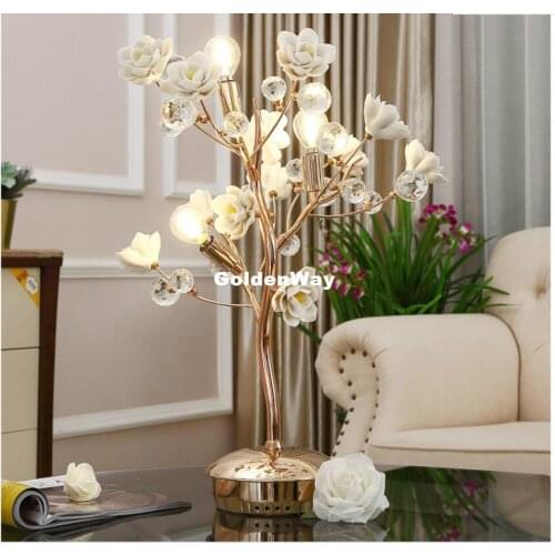 European Style LED Crystal Table Lamp for Dining Room Ceramic Lamp for Living Room girls Bedroom Wedding Crystal Table Lights