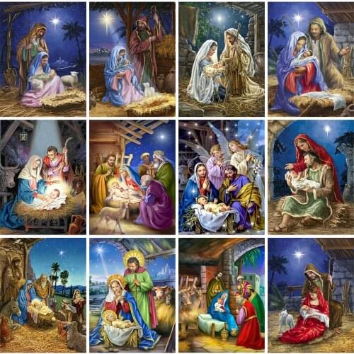 Huacan 5d Diamond Painting Full Drill Square Religion Kits Diamond Embroidery Cross Stitch Portrait Pictures Of Rhinestones