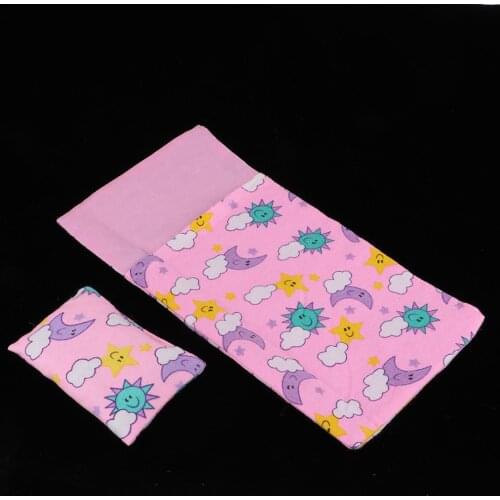 2 Pieces Pink Printed Bedding Set Bedroom Supplies for 25cm Mellchan Dolls House Decor