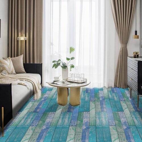 Creative Color Blue Vinyl Floor Stickers Wood Grain Wallpaper Home Decor Bedroom Non-slip Tile Decals