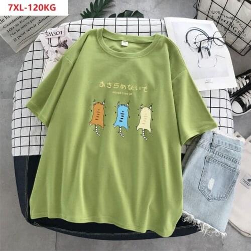 Summer t-shirt funny cat women short sleeve tees cartoon plus size 6XL 7XL loose oversize tees cotton Comfortable tops 54 58 60