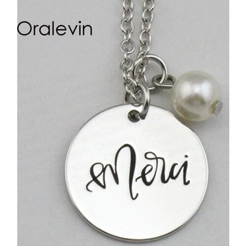 Fashion MERCI Inspirational Hand Stamped Engraved Custom Creative Pendant Necklace for Fresh Women Jewelry,10Pcs/Lot, #LN2222