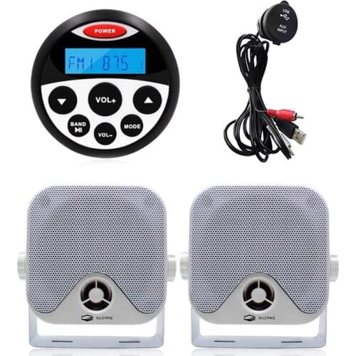 Marine Waterproof Radio Stereo Audio Boat Bluetooth Receiver MP3 Car For RV ATV Yacht+4 inch Marine Speaker+USB Extension Cable